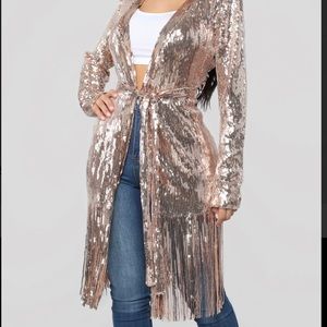 Rose Gold Sequin Jacket with Fringe